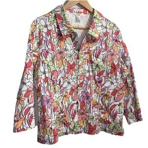 Coldwater Creek Women's Full Zip Colorful Floral Jacket Pockets Size Large